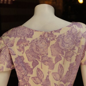 Vintage 50s Purple Floral Rose Print Dress Retro Mid Century Wiggle Dress Midi Dress image 5