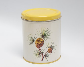 Vintage 50s Decoware Pinecone Print Tin Canister Retro Mid Century Cottagecore Farmhouse Kitchen Home Decor