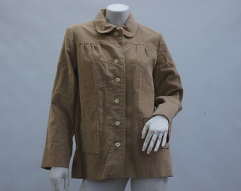 Vintage 70s Women's Beige Collared Corduroy Jacket Retro Cottagecore Grannycore Boho