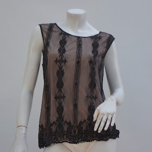 Vintage Y2k Black Lace Overlay Tank Top Goth Witchy Flapper
