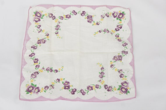 Vintage 40s-50s Floral Print Handkerchief Hankie … - image 1