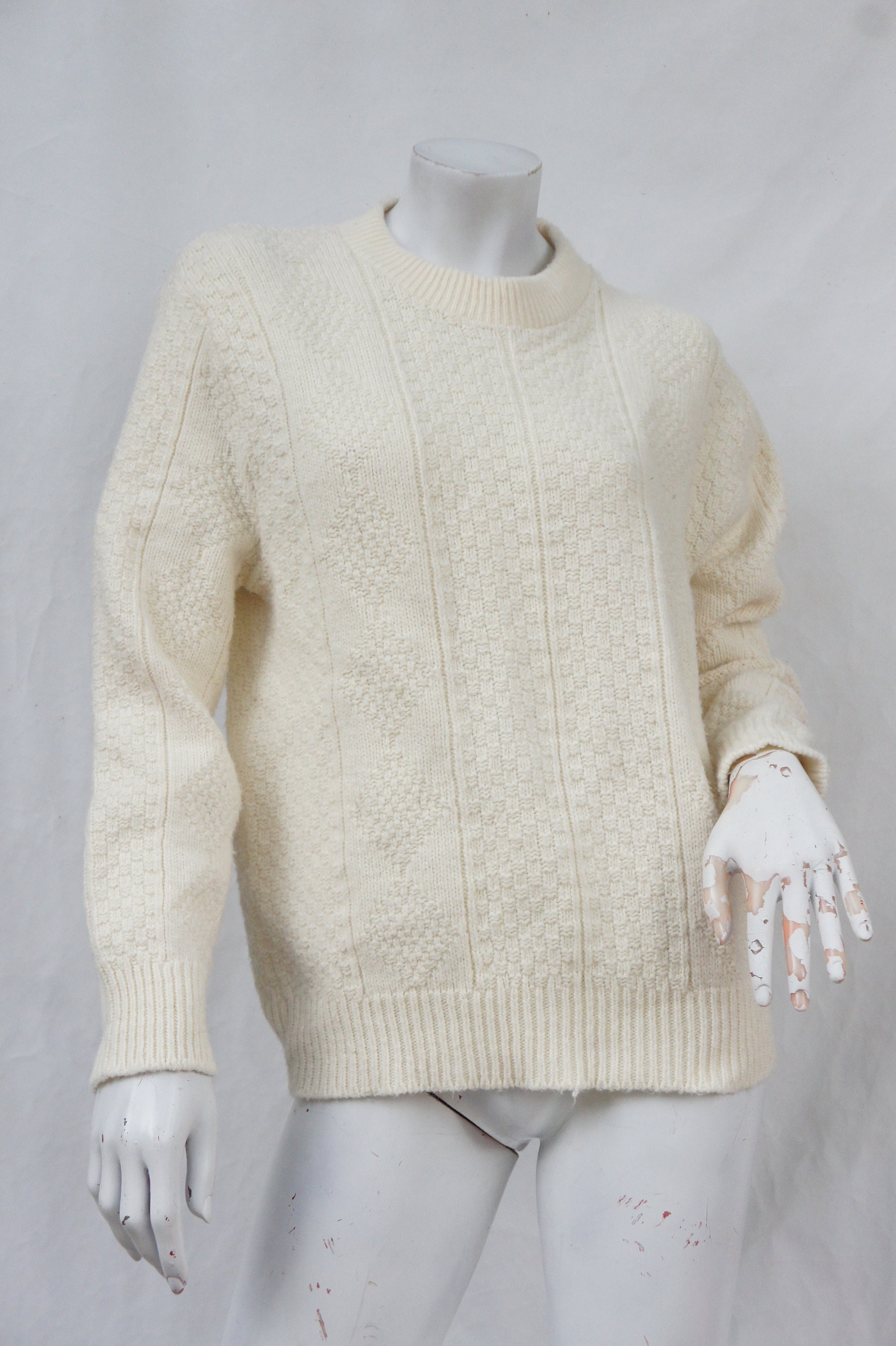 Vintage 70s-80s Creme White Fisherman Sweater | Etsy