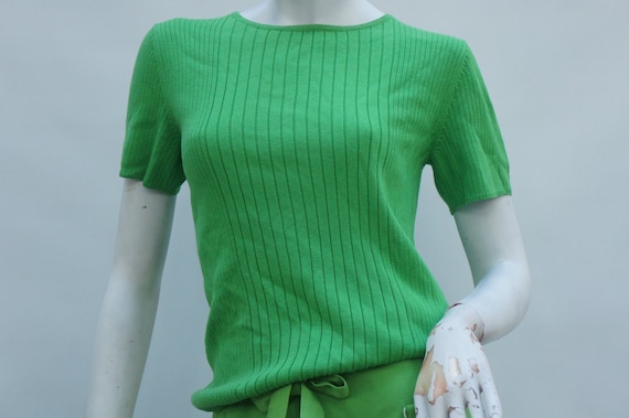 Vintage 70s Apple Green Sweater Top Linea By Lois