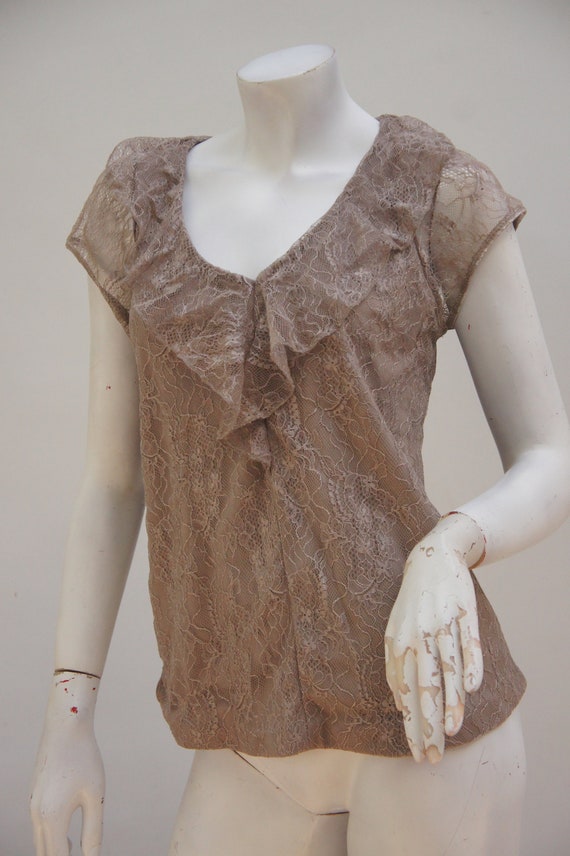 Vintage Y2k Ruffle Layered Lace Top Blouse Tunic - image 3