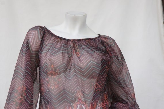 Vintage 70s Sheer Blouse Tunic Top Boho Hippie Re… - image 3