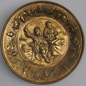 Vintage 60s-70s Ornate Brass Wall Plate Mid Century Hollywood Regency Boho Cottagecore Wall Decor Home Decor