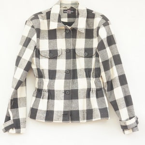 Vintage 80s Women&#39;s Guess Marciano Black & White Plaid Buffalo Check Jacket Shirt Jacket Shacket High Fashion Retro Grunge Boho