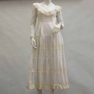 Vintage 70s Tiered Lace Trim Maxi Dress By Couriers California Prairie Wedding Victorian Style Cottagecore Boho