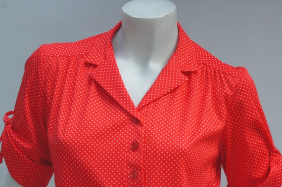 Vintage 70s-80s Red Polka Dot Short Sleeve Knit B… - image 6