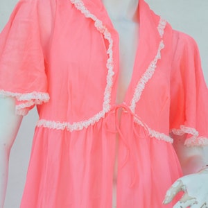 Vintage 60s Long Pink Lace Trim Robe Peignoir Lingerie Retro Mid Century image 3