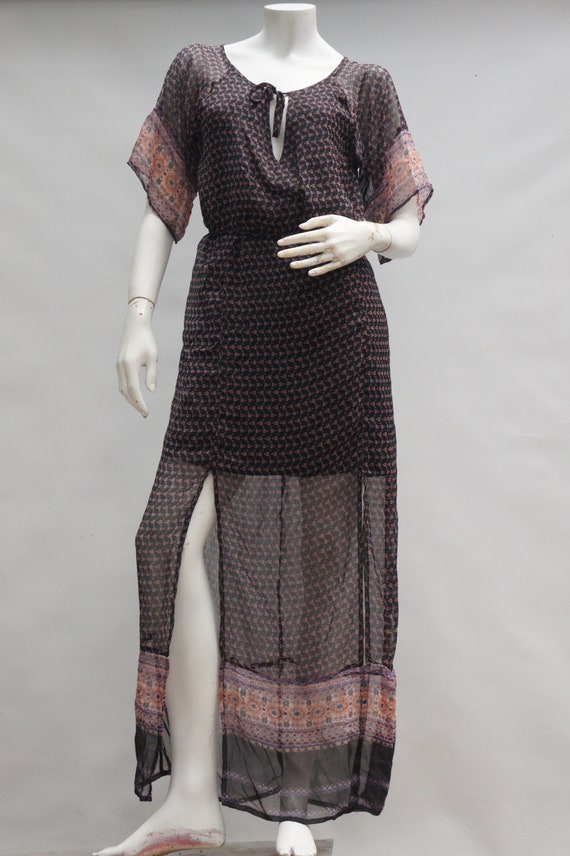 Vintage Sheer Bottom Indian Maxi Dress Boho Hippi… - image 10