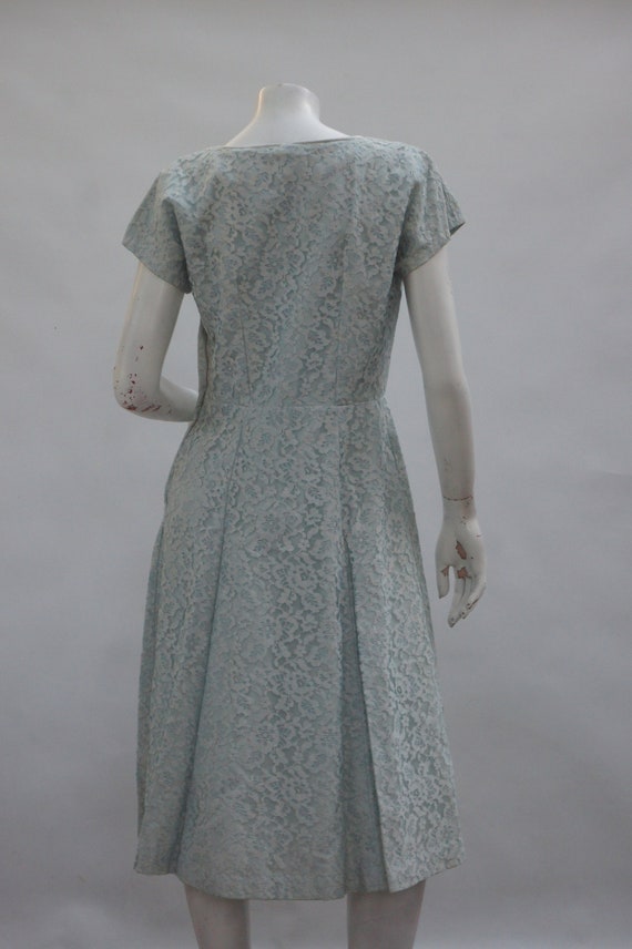 Vintage 50s Pale Blue Lace Midi Dress Mid Century… - image 8