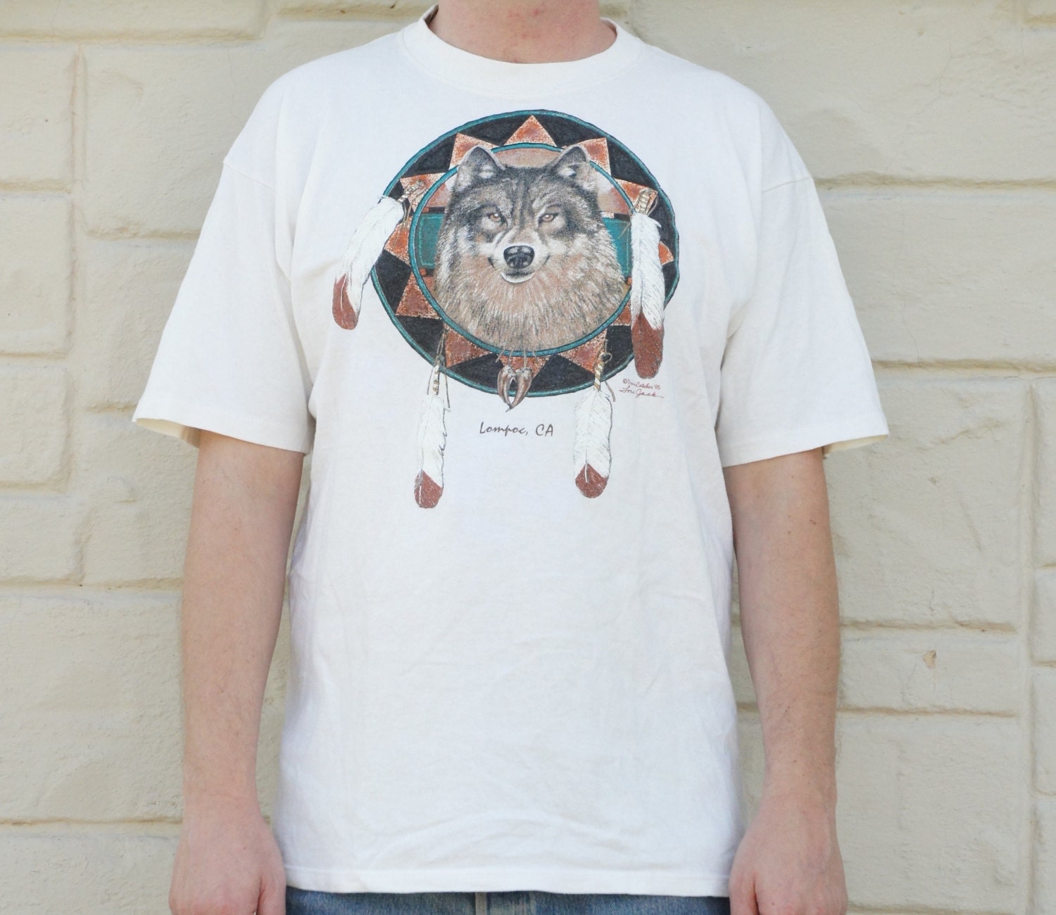 Vintage 90s T-shirt Wolf Dreamcatcher/ Tribal/Native | Etsy