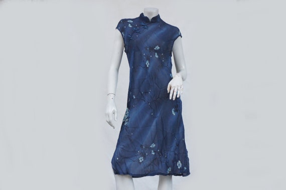 Vintage 90s-Y2k Sheer Floral Chinese Style Cheong… - image 1