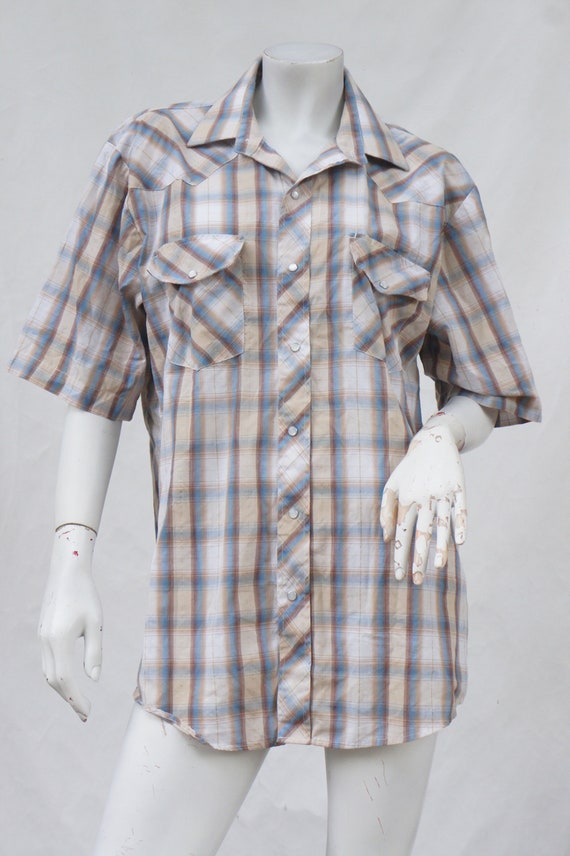 Vintage Men's Plaid Short Sleeve Western Shirt Co… - image 10