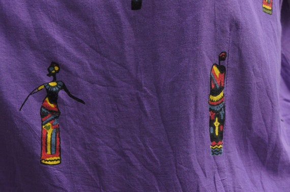 Vintage 80s Purple Dress With Tribal African Prin… - image 4