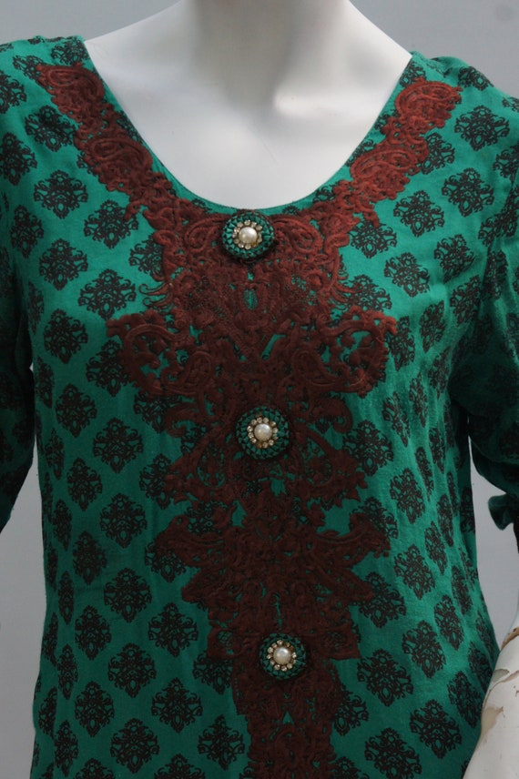 Vintage Indian Block Print Tunic Dress With Side … - image 3