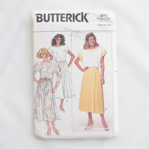 Cartamodello per abito Butterick vintage anni &#39;80 3875 non tagliato, taglie 14-16-18