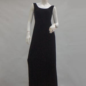 Vintage 90s-Y2k Black Velour Velvet Knit Maxi Dress Slip Dress By Rampage Goth Boho Witchy Halloween