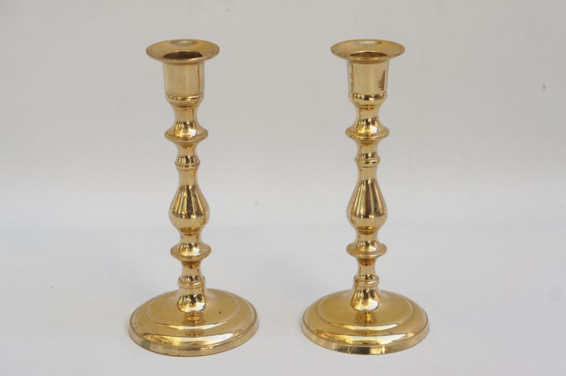 Vintage 70s-80s Brass Candlestick Holders Retro Boho Cottagecore Hollywood Regency Home Decor image 1