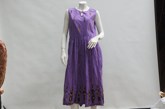 Vintage 80s Purple Dress With Tribal African Prin… - image 9