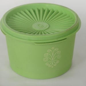Vintage Apple Green Tupperware Brand Canister Storage Container Retro Houseware Farmhouse Kitchen Mid Century