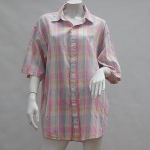 Vintage Men&#39;s Ralph Lauren Plaid Short Sleeve Button Down Shirt Size XL
