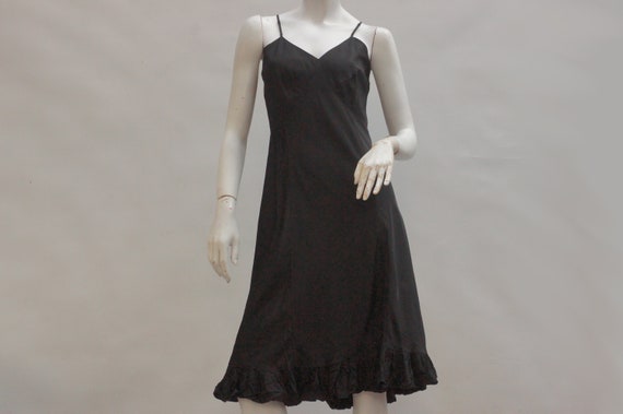 Vintage 30s Black Rayon Slip Dress Lingerie Art d… - image 8