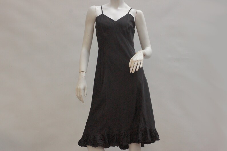 Vintage 30s Black Rayon Slip Dress Lingerie Art deco Little Black Dress image 8
