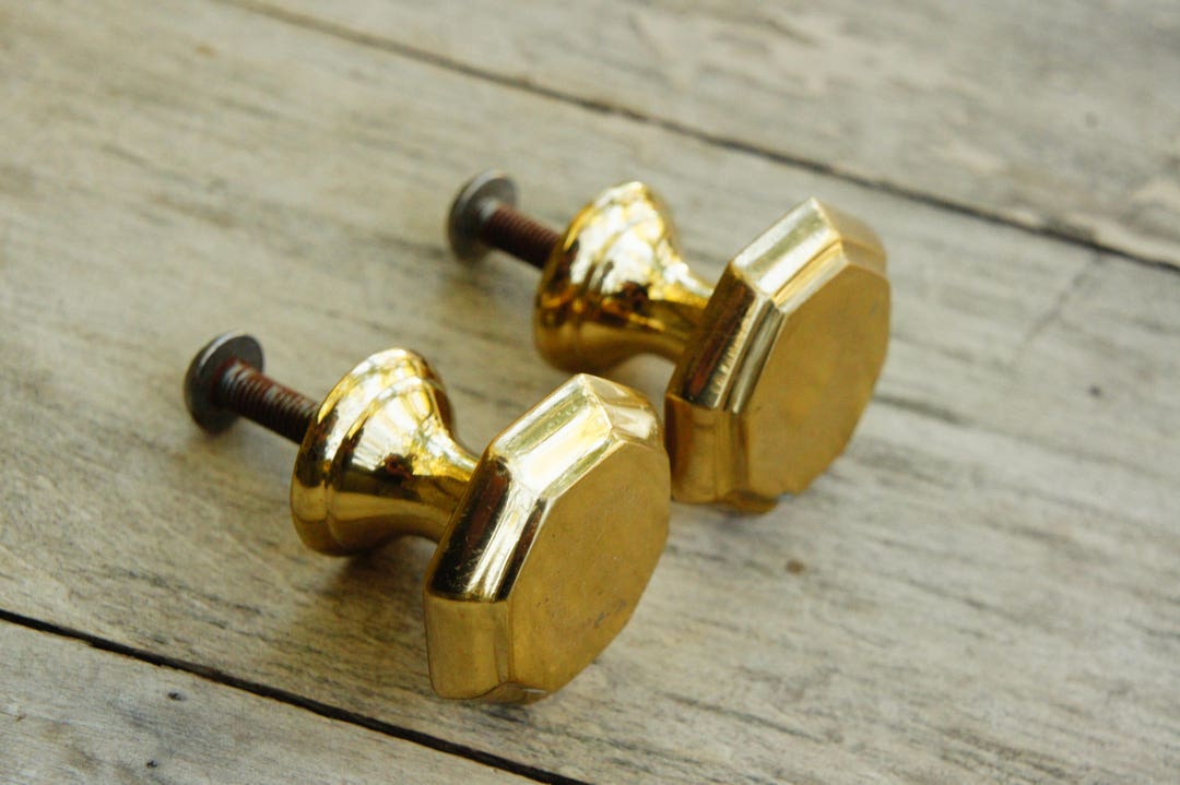 Vintage Swedish 70s Solid Brass Octagon Drawer Knobs Cabinet Knobs ...