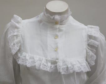 Vintage Sheer White Lace Trim Prairie Dress By Contempo Cottagecore Victorian Romantic