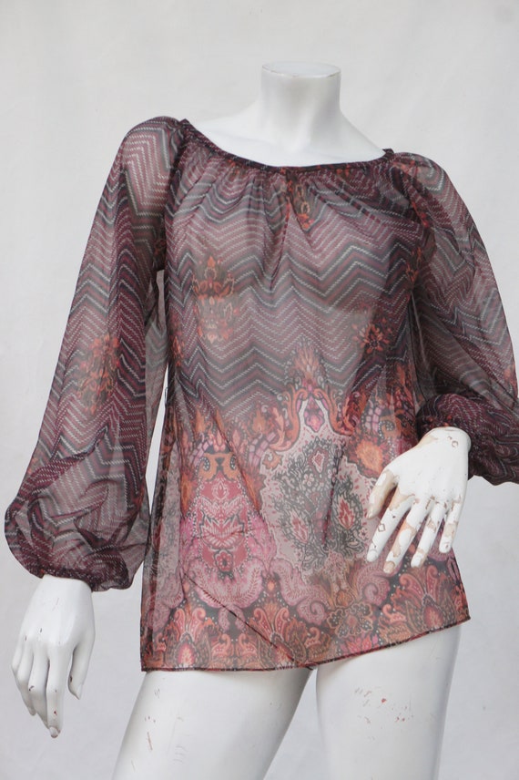 Vintage 70s Sheer Blouse Tunic Top Boho Hippie Re… - image 9