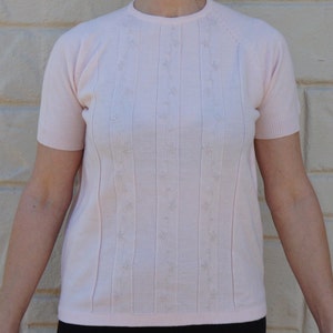 Vintage 60s Pale Pink Short Sleeve Sweater Pullover Top Retro Mid Century Cottagecore