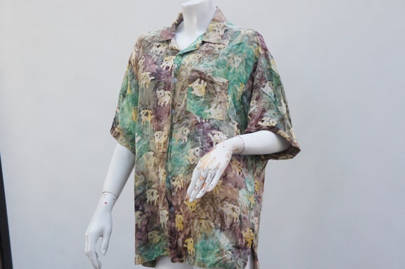 Vintage 90s Men's Fish Print Batik Tie Dye Shirt … - image 8