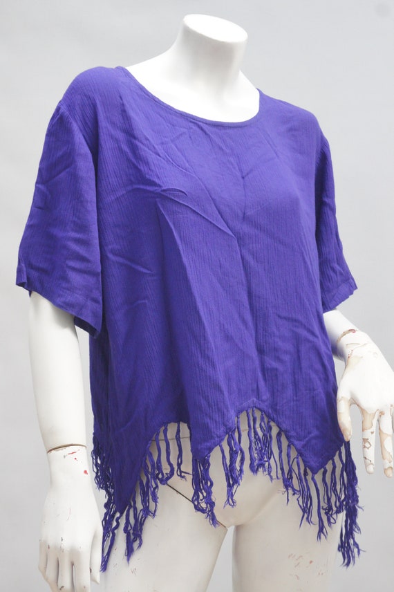 Vintage Y2k Cropped Purple Fringe Top Blouse Shir… - image 6