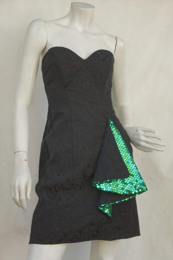 Vintage 80s Strapless Mini Dress With Sequin Ruff… - image 8