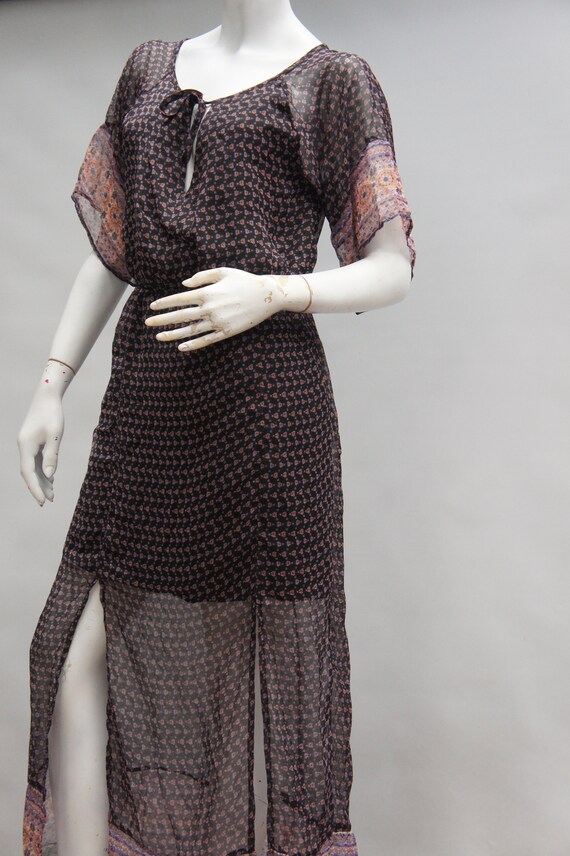 Vintage Sheer Bottom Indian Maxi Dress Boho Hippi… - image 3
