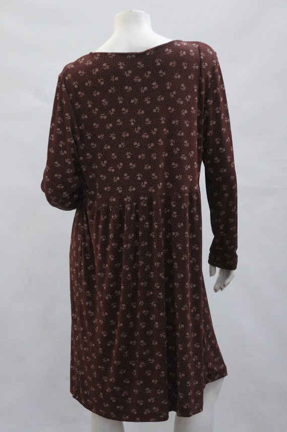 Vintage 90s Brown Floral Print Knit Dress Cottage… - image 6