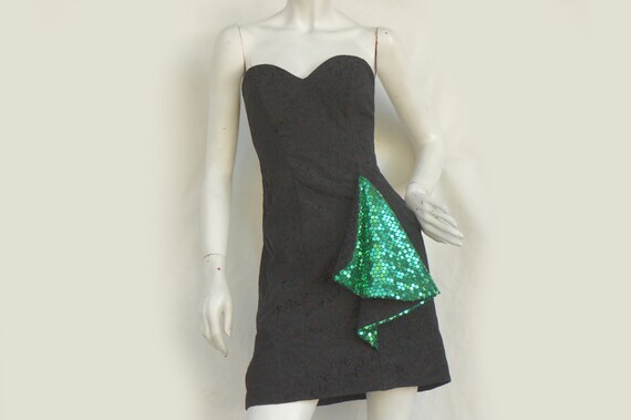 Vintage 80s Strapless Mini Dress With Sequin Ruff… - image 6