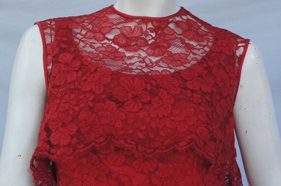 Vintage 50s Red Lace Maxi Dress Gown Retro Mid Ce… - image 3