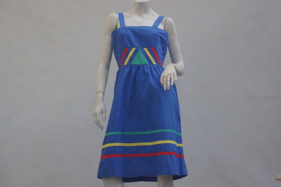 Vintage 70s Applique Trim Sun Dress Boho Hippie R… - image 10