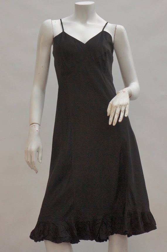 Vintage 30s Black Rayon Slip Dress Lingerie Art d… - image 7