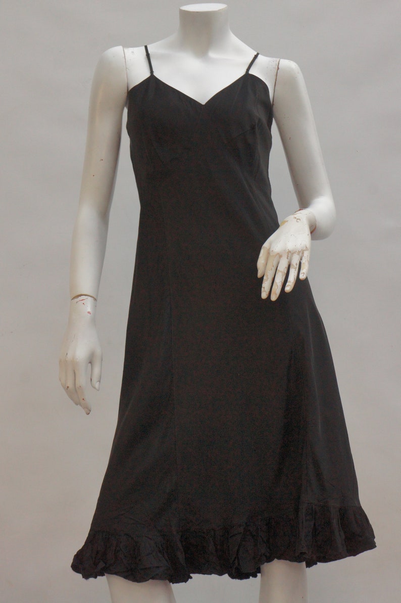 Vintage 30s Black Rayon Slip Dress Lingerie Art deco Little Black Dress image 7