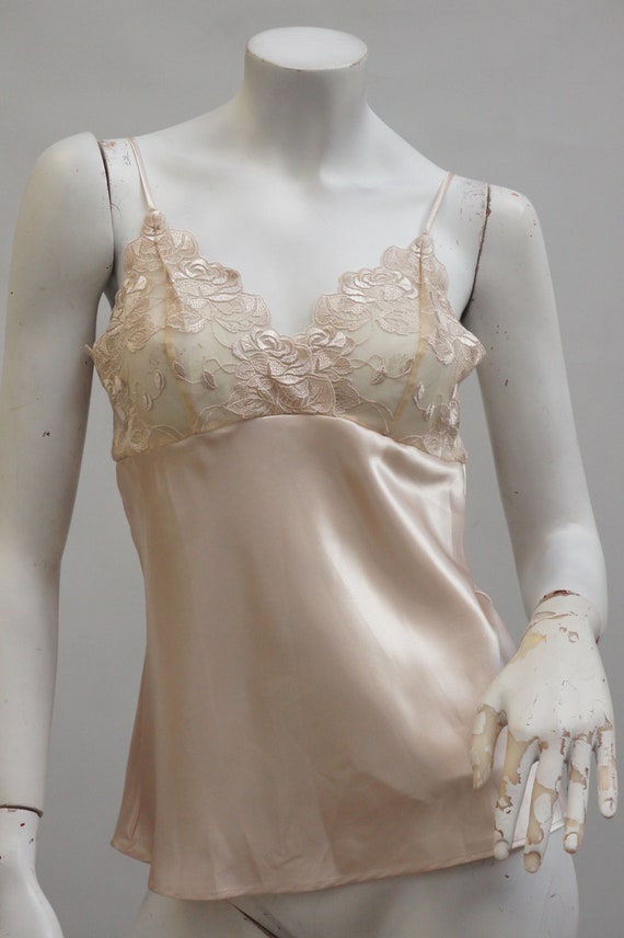 Vintage Beige Lace Trim Camisole Tank Top Slip To… - image 8