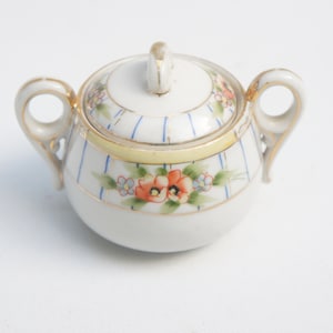 Vintage Small Floral Porcelain Sugar Bowl Cottagecore Shabby Chic Farmhouse