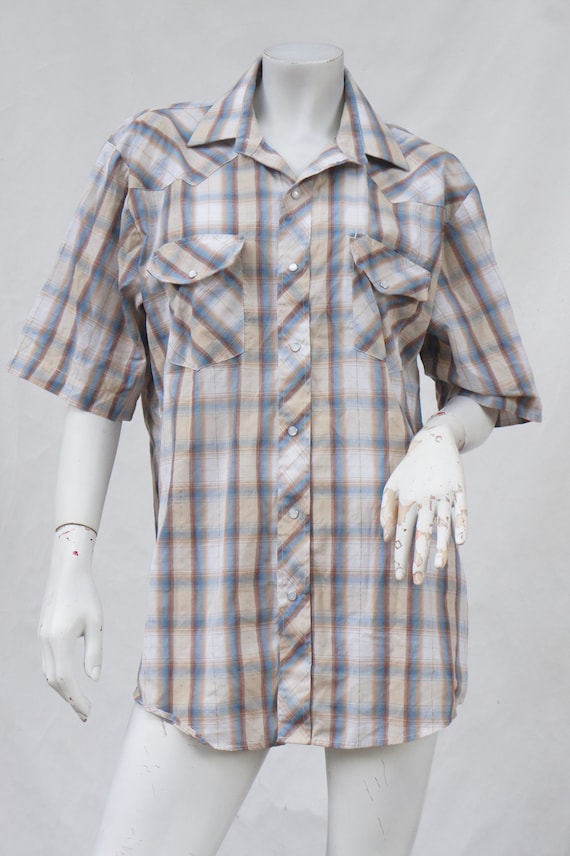 Vintage Men's Plaid Short Sleeve Western Shirt Co… - image 2