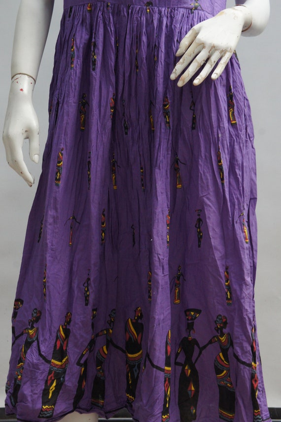 Vintage 80s Purple Dress With Tribal African Prin… - image 6