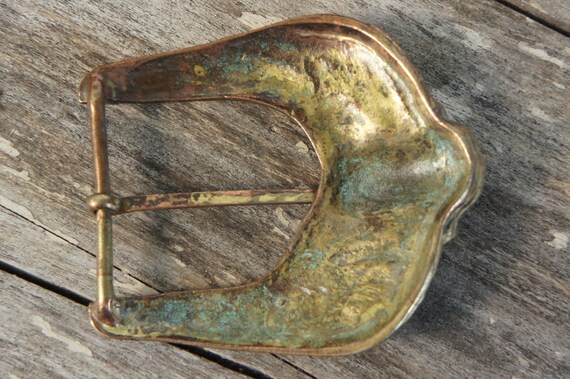 Vintage 70s Art Noveau Style Brass Belt Buckle Bo… - image 10