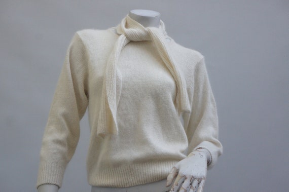 Vintage 70s Neck Tie Angora Silk Blend Sweater by Sweater - Etsy