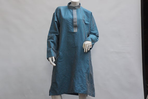 Vintage Craft India Teal Silk Kurta Shirt Dress L… - image 1